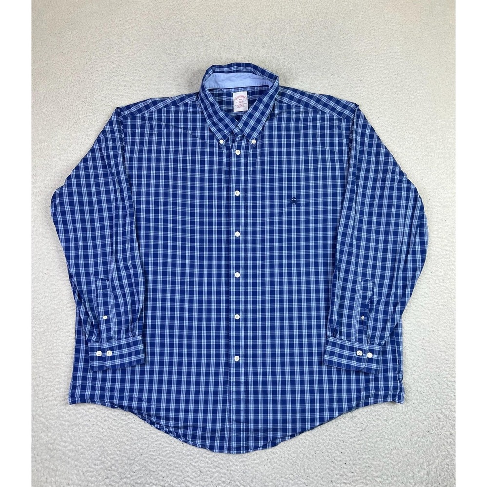 Brooks Brothers Shirt Mens 2XL Blue Plaid 346 Button Down Cotton Golden Fleece - Picture 2 of 9